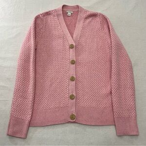 LL Bean Basketweave Sweater Button Front Cardigan Size L Solid Pale Pink Cotton